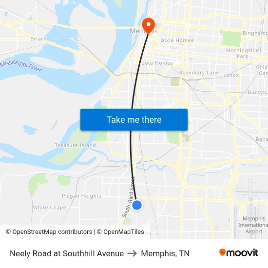 Neely Road at Southhill Avenue to Memphis, TN map