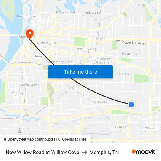 New Willow Road at Willlow Cove to Memphis, TN map
