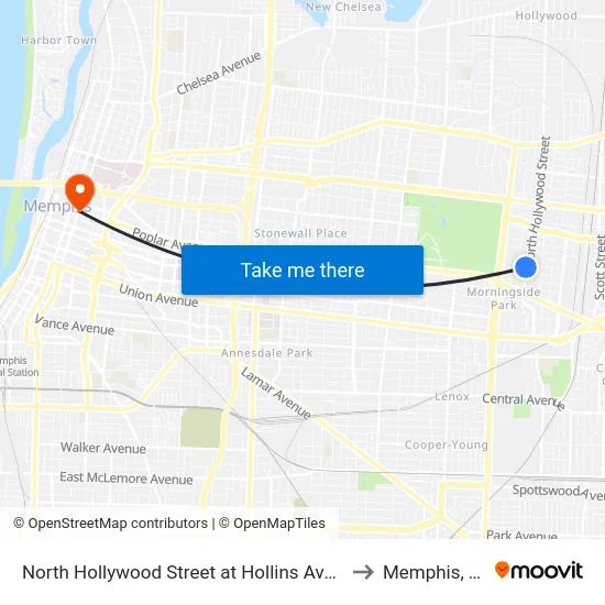 North Hollywood Street at Hollins Avenue to Memphis, TN map