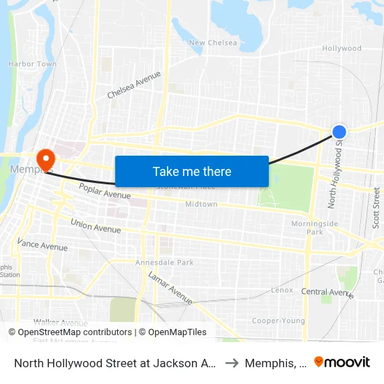 North Hollywood Street at Jackson Avenue to Memphis, TN map