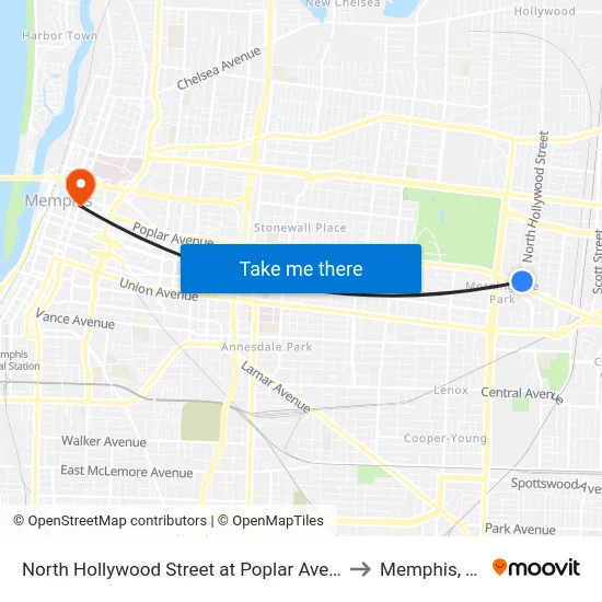 North Hollywood Street at Poplar Avenue to Memphis, TN map