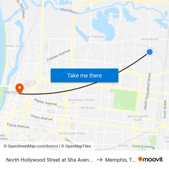 North Hollywood Street at Sha Avenue to Memphis, TN map