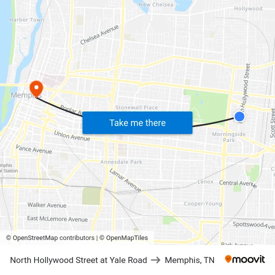 North Hollywood Street at Yale Road to Memphis, TN map