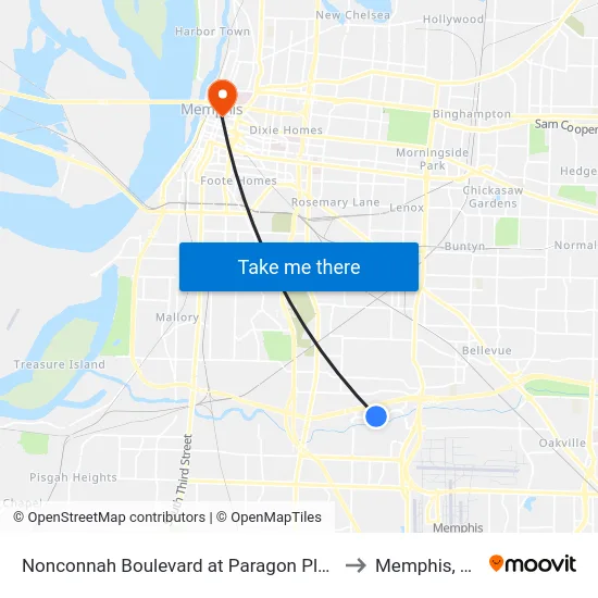 Nonconnah Boulevard at Paragon Place to Memphis, TN map