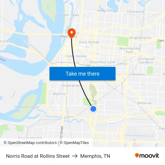 Norris Road at Rollins Street to Memphis, TN map