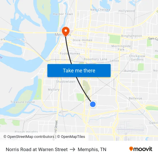 Norris Road at Warren Street to Memphis, TN map