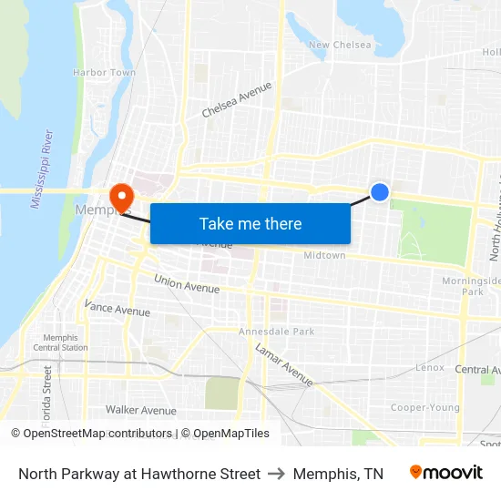 North Parkway at Hawthorne Street to Memphis, TN map