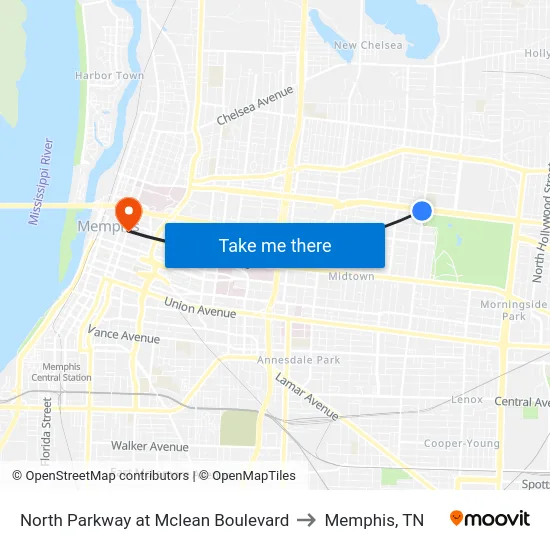 North Parkway at Mclean Boulevard to Memphis, TN map
