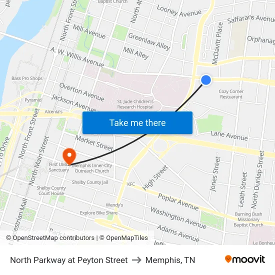 North Parkway at Peyton Street to Memphis, TN map