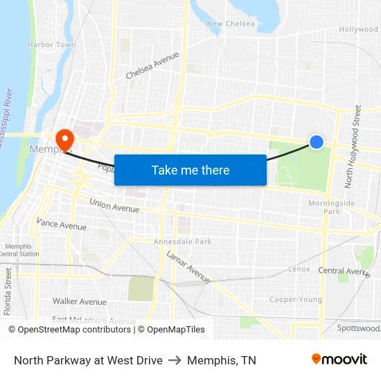 North Parkway at West Drive to Memphis, TN map