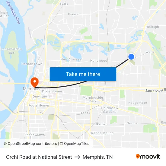 Orchi Road at National Street to Memphis, TN map