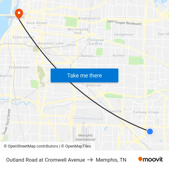 Outland Road at Cromwell Avenue to Memphis, TN map
