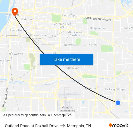 Outland Road at Foxhall Drive to Memphis, TN map