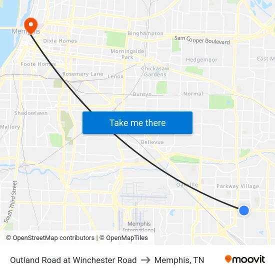 Outland Road at Winchester Road to Memphis, TN map