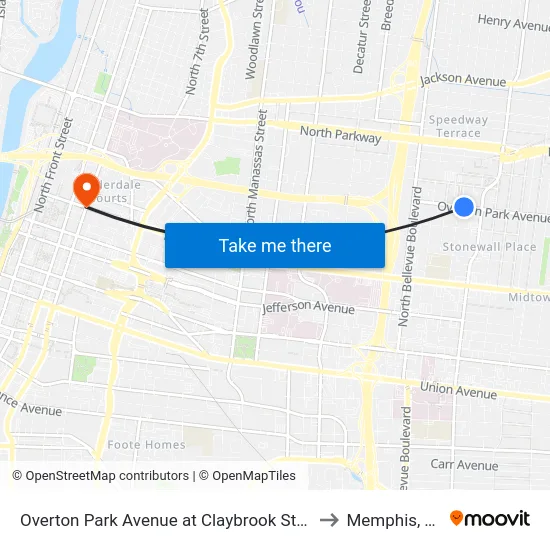 Overton Park Avenue at Claybrook Street to Memphis, TN map