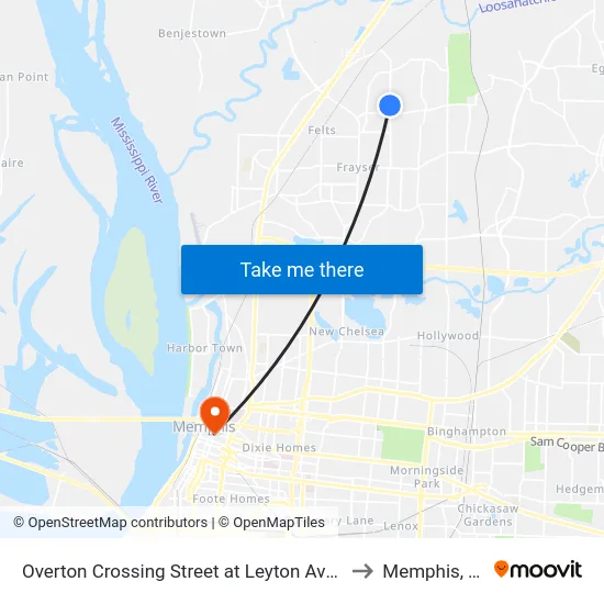 Overton Crossing Street at Leyton Avenue to Memphis, TN map