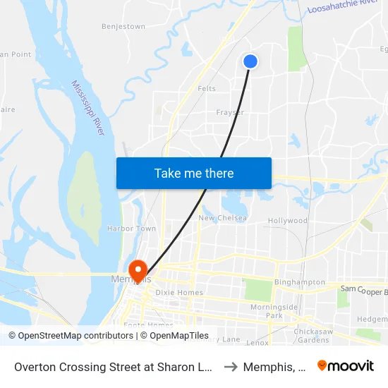 Overton Crossing Street at Sharon Lane to Memphis, TN map