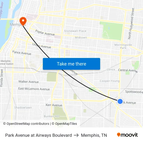 Park Avenue at Airways Boulevard to Memphis, TN map