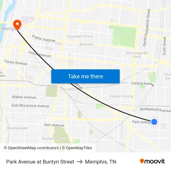 Park Avenue at Buntyn Street to Memphis, TN map