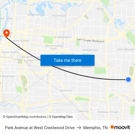 Park Avenue at West Crestwood Drive to Memphis, TN map