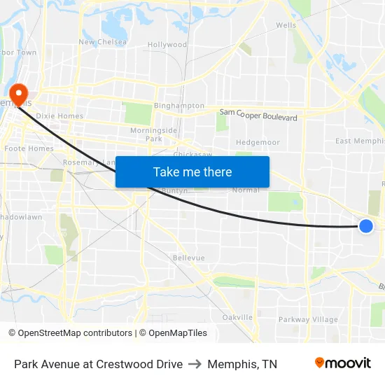 Park Avenue at Crestwood Drive to Memphis, TN map