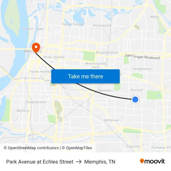 Park Avenue at Echles Street to Memphis, TN map