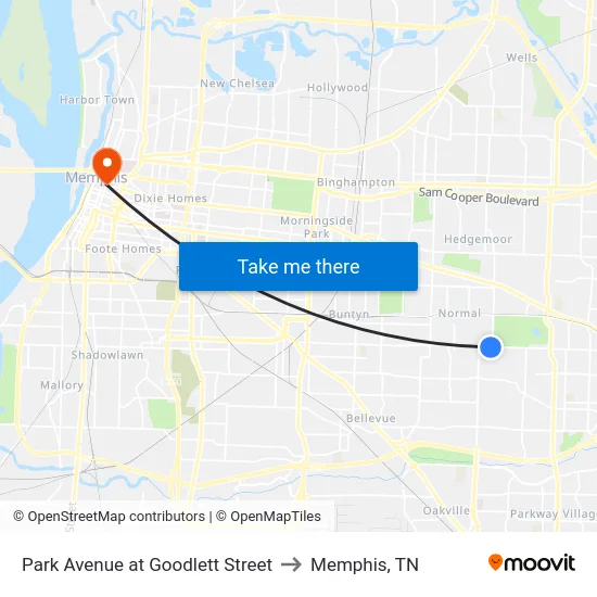 Park Avenue at Goodlett Street to Memphis, TN map