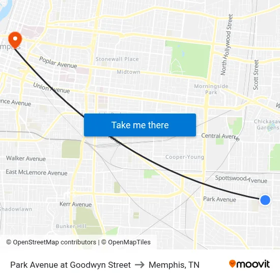 Park Avenue at Goodwyn Street to Memphis, TN map