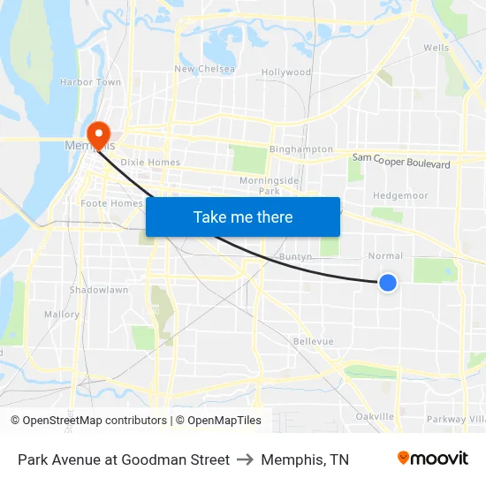 Park Avenue at Goodman Street to Memphis, TN map