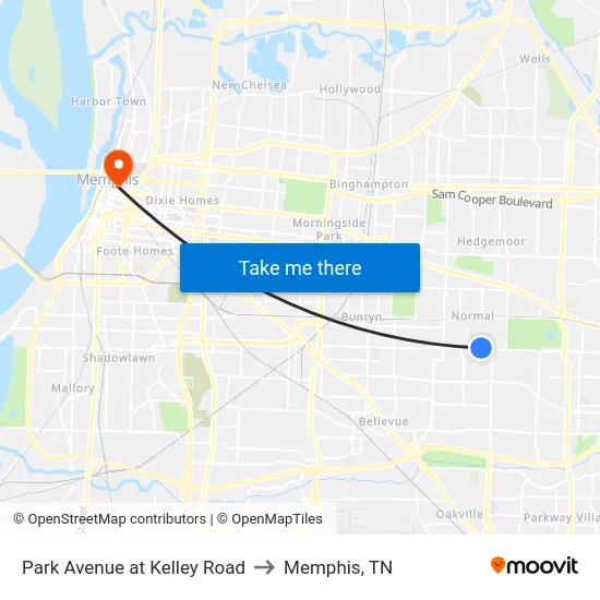 Park Avenue at Kelley Road to Memphis, TN map