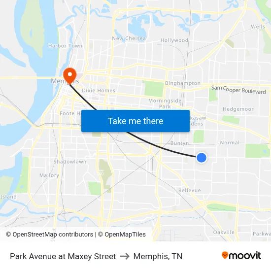 Park Avenue at Maxey Street to Memphis, TN map