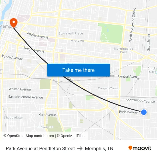 Park Avenue at Pendleton Street to Memphis, TN map