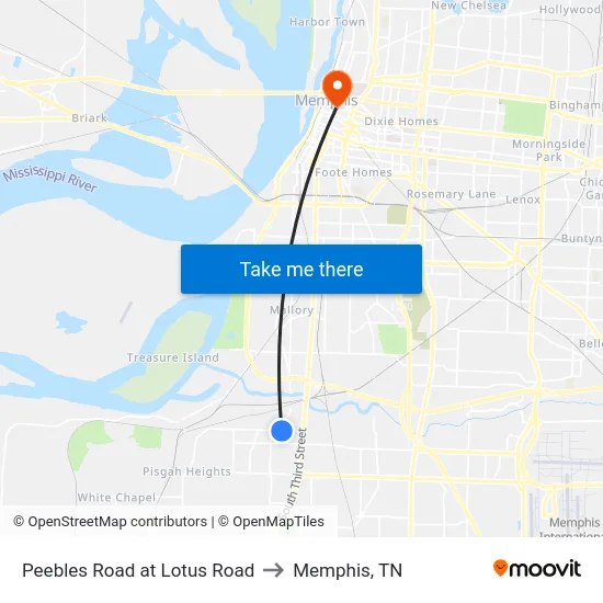 Peebles Road at Lotus Road to Memphis, TN map