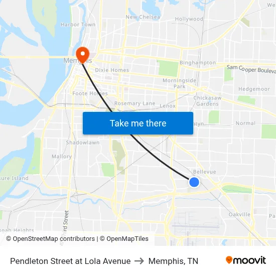 Pendleton Street at Lola Avenue to Memphis, TN map
