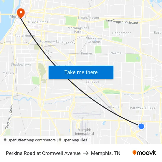 Perkins Road at Cromwell Avenue to Memphis, TN map