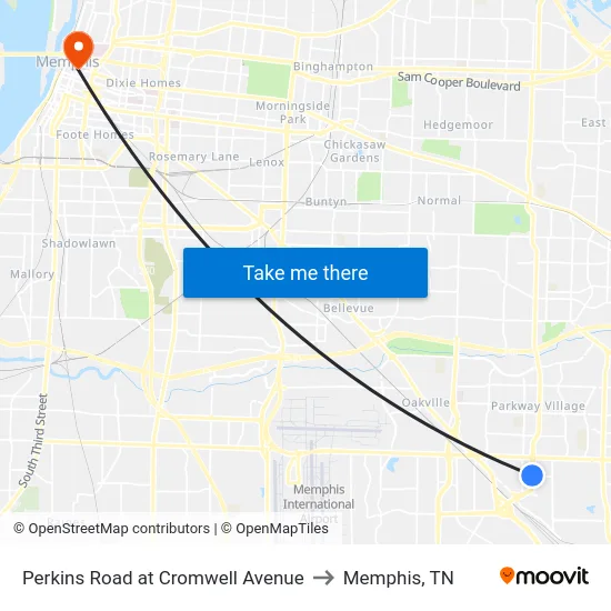 Perkins Road at Cromwell Avenue to Memphis, TN map