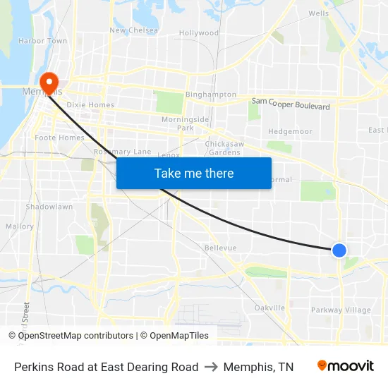 Perkins Road at East Dearing Road to Memphis, TN map
