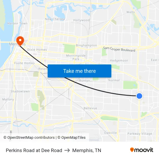 Perkins Road at Dee Road to Memphis, TN map
