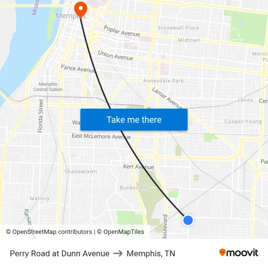 Perry Road at Dunn Avenue to Memphis, TN map