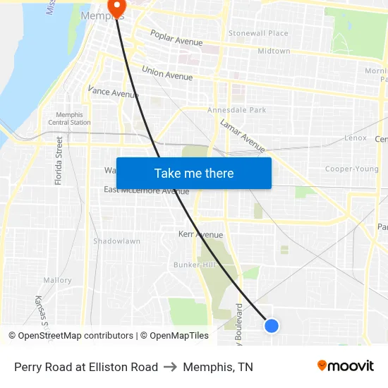 Perry Road at Elliston Road to Memphis, TN map