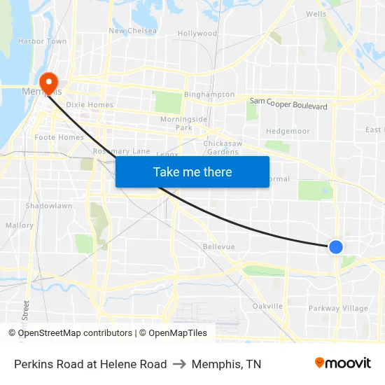 Perkins Road at Helene Road to Memphis, TN map