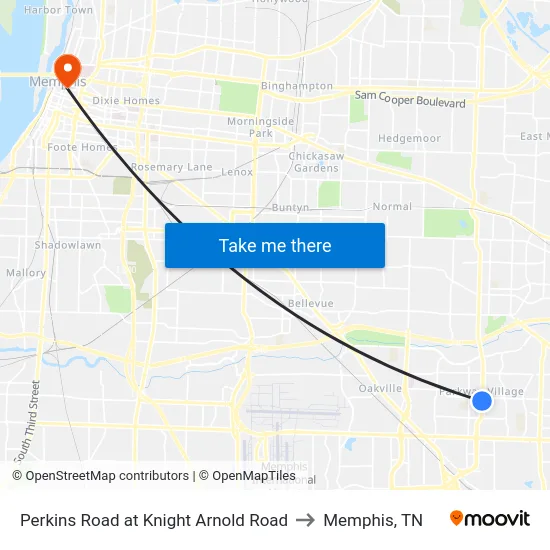 Perkins Road at Knight Arnold Road to Memphis, TN map
