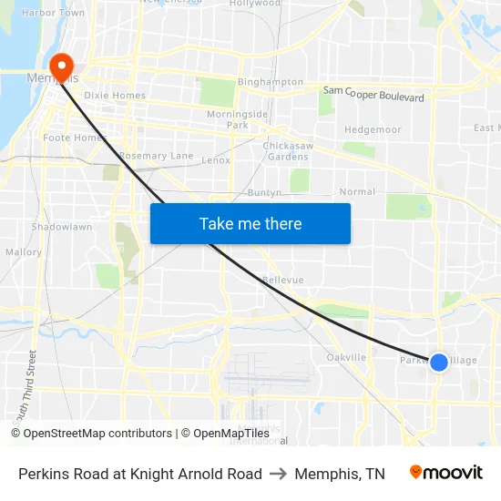 Perkins Road at Knight Arnold Road to Memphis, TN map