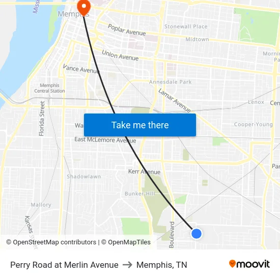 Perry Road at Merlin Avenue to Memphis, TN map
