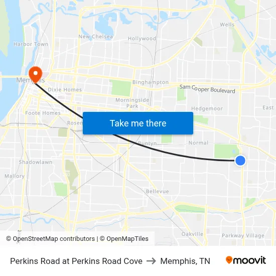 Perkins Road at Perkins Road Cove to Memphis, TN map