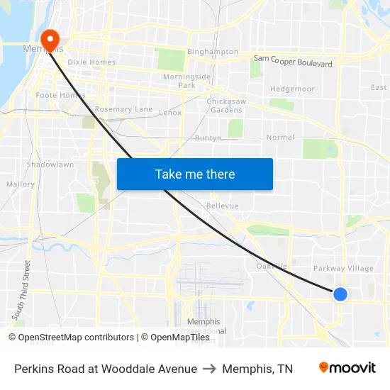 Perkins Road at Wooddale Avenue to Memphis, TN map