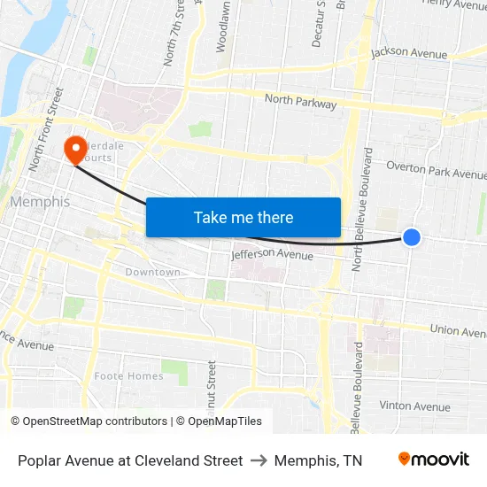Poplar Avenue at Cleveland Street to Memphis, TN map
