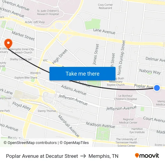 Poplar Avenue at Decatur Street to Memphis, TN map