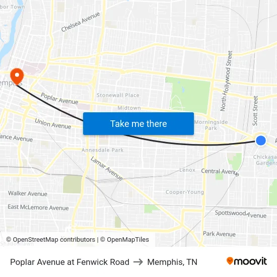Poplar Avenue at Fenwick Road to Memphis, TN map