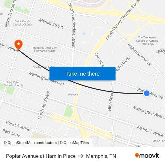 Poplar Avenue at Hamlin Place to Memphis, TN map